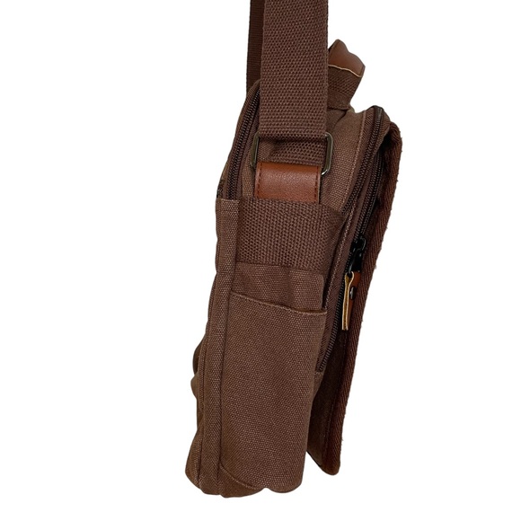 NeatPack Brown Canvas Vertical Anti-Theft Crossbody Bag Unisex - Picture 8 of 10